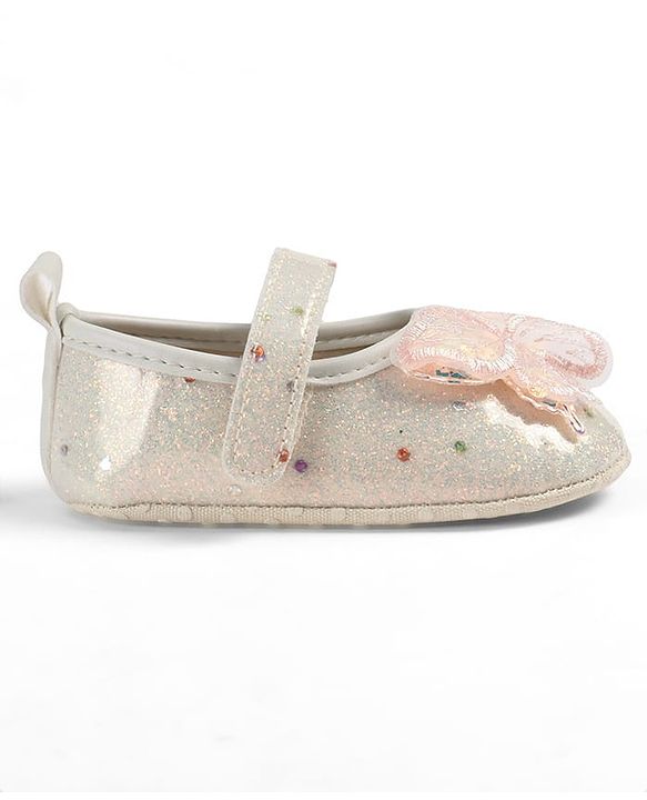 Cute Walk by Babyhug Velcro Closure Butterfly Applique Sequinned Booties With Glitter - Pink