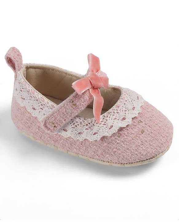 Cute Walk by Babyhug Velcro Closure Booties With Lace Detailing - Pink