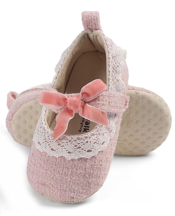Cute Walk by Babyhug Velcro Closure Booties With Lace Detailing - Pink