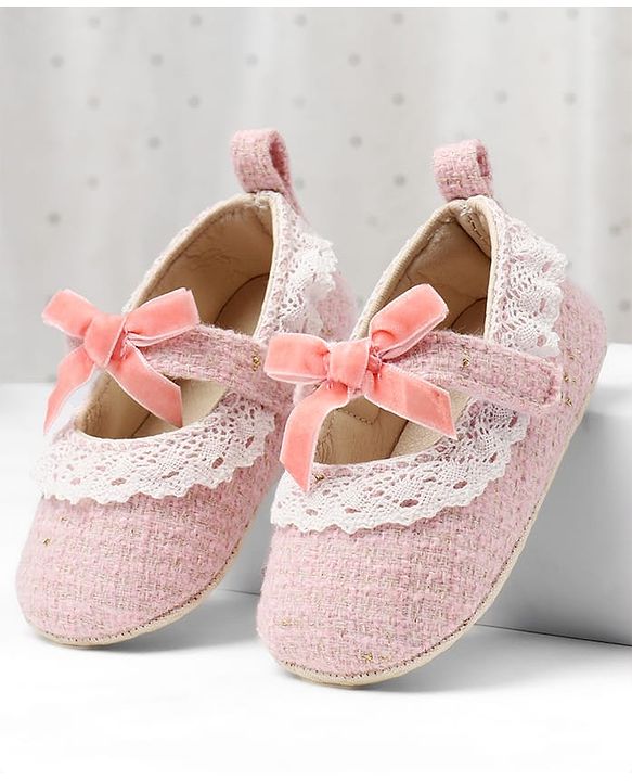 Cute Walk by Babyhug Velcro Closure Booties With Lace Detailing - Pink