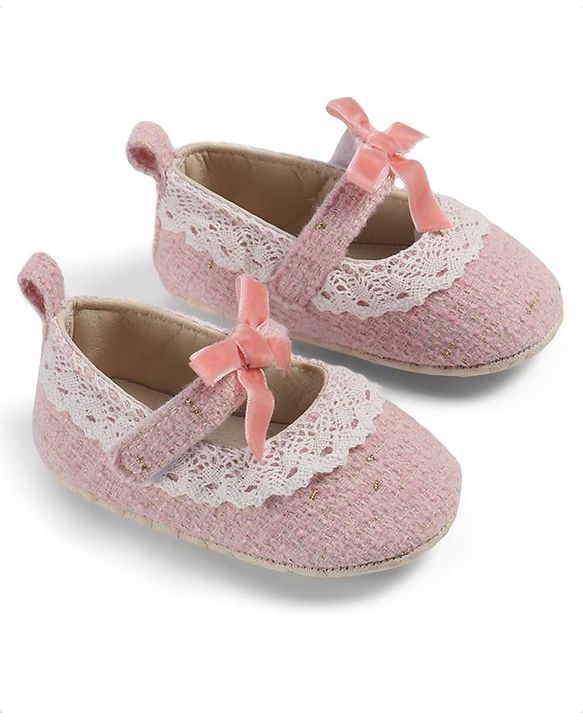 Cute Walk by Babyhug Velcro Closure Booties With Lace Detailing - Pink