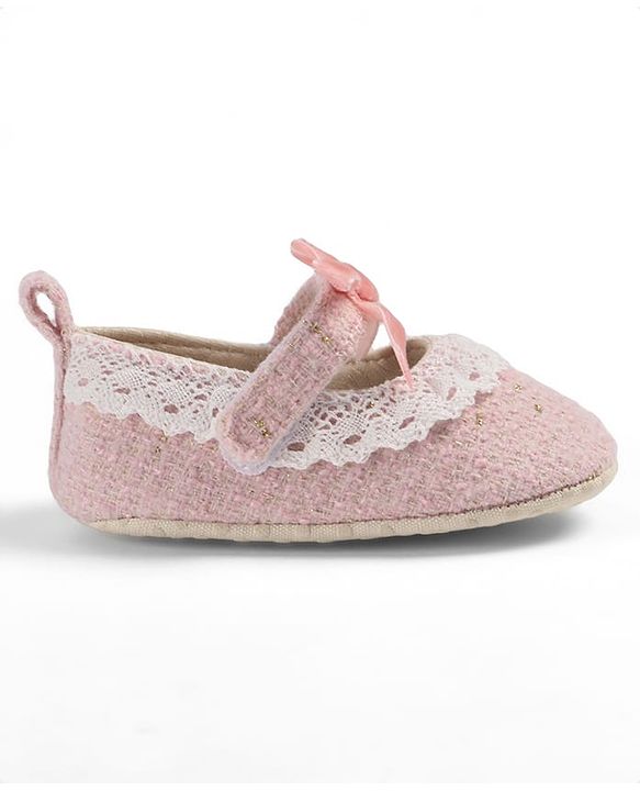 Cute Walk by Babyhug Velcro Closure Booties With Lace Detailing - Pink