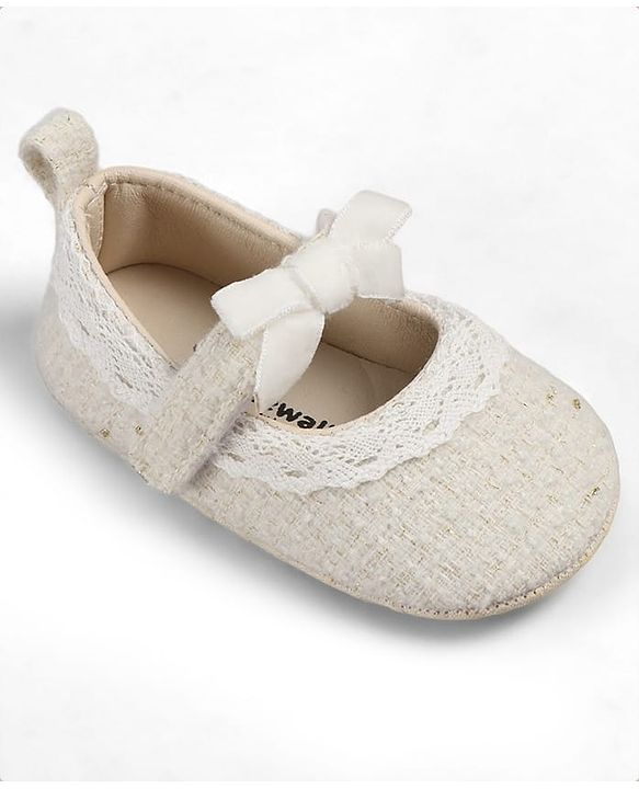 Cute Walk by Babyhug Velcro Closure Booties With Lace Detailing - White