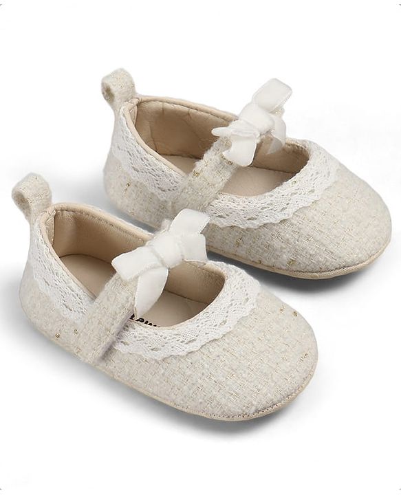 Cute Walk by Babyhug Velcro Closure Booties With Lace Detailing - White