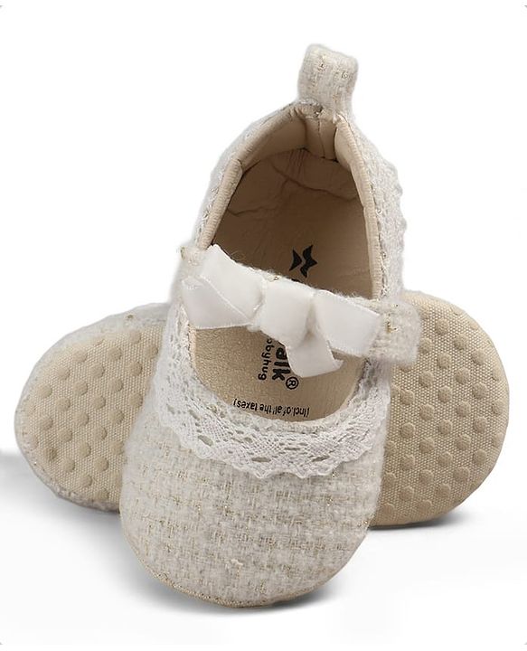 Cute Walk by Babyhug Velcro Closure Booties With Lace Detailing - White
