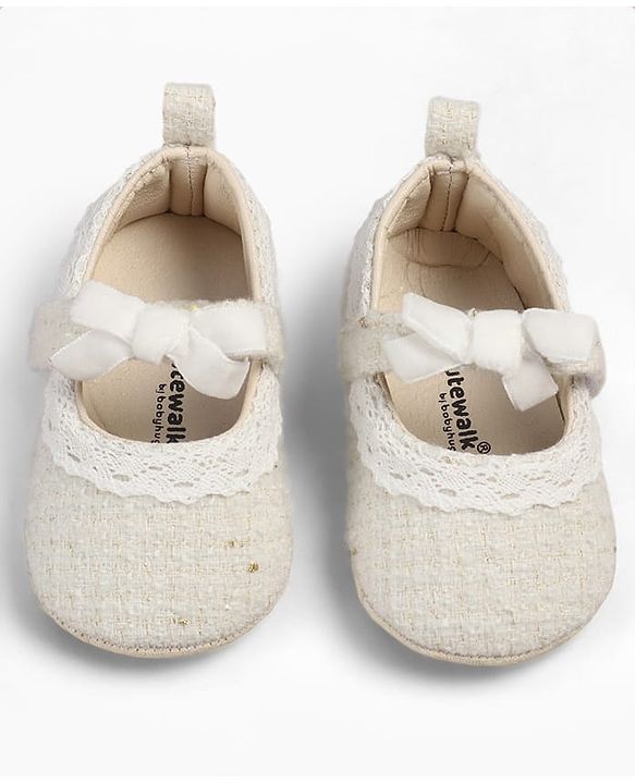 Cute Walk by Babyhug Velcro Closure Booties With Lace Detailing - White