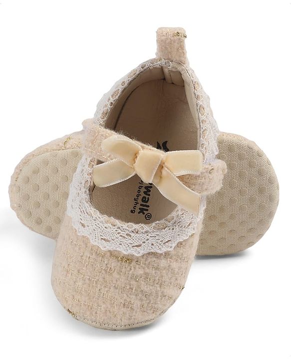 Cute Walk by Babyhug Velcro Closure Booties With Lace Detailing - White