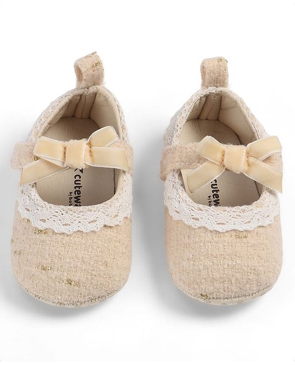 Cute Walk by Babyhug Velcro Closure Booties With Lace Detailing - White