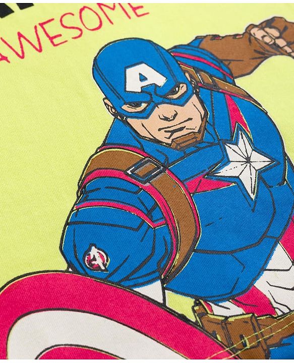Babyhug Marvel Cotton Single Jersey Knit Half Sleeves T-Shirt with Captain America Graphic- Light Green