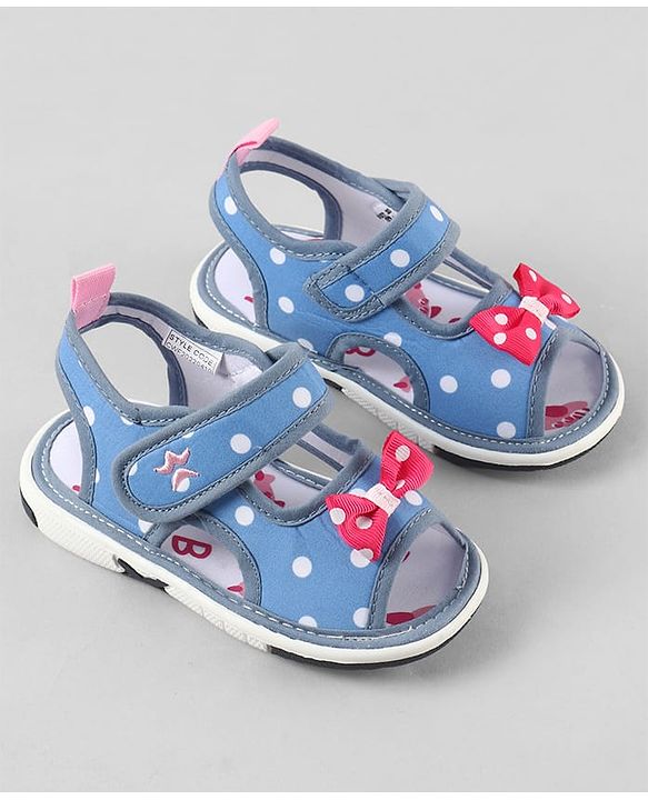 Cute Walk by Babyhug Velcro Closure Polka Dots Printed Sandal With Bow Applique  - Blue