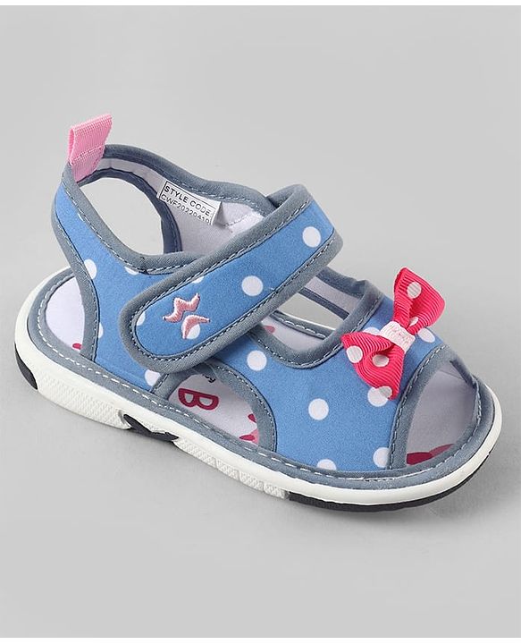 Cute Walk by Babyhug Velcro Closure Polka Dots Printed Sandal With Bow Applique  - Blue
