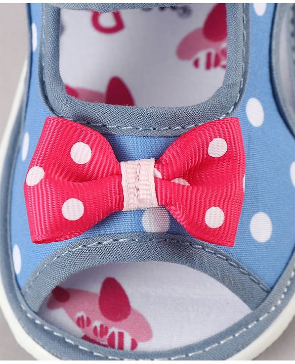 Cute Walk by Babyhug Velcro Closure Polka Dots Printed Sandal With Bow Applique  - Blue