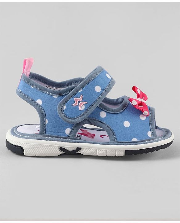 Cute Walk by Babyhug Velcro Closure Polka Dots Printed Sandal With Bow Applique  - Blue