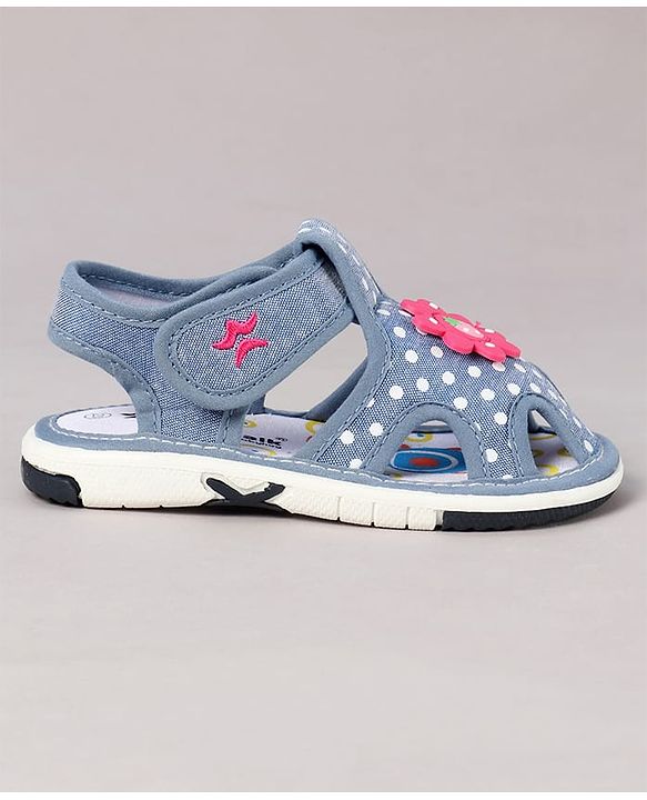 Cute Walk by Babyhug Sandals with Polka Dot Print & Floral Applique - Blue