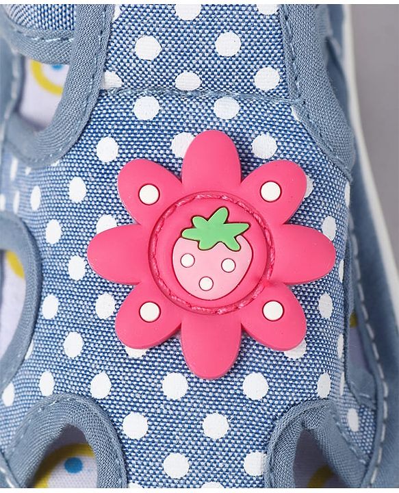 Cute Walk by Babyhug Sandals with Polka Dot Print & Floral Applique - Blue