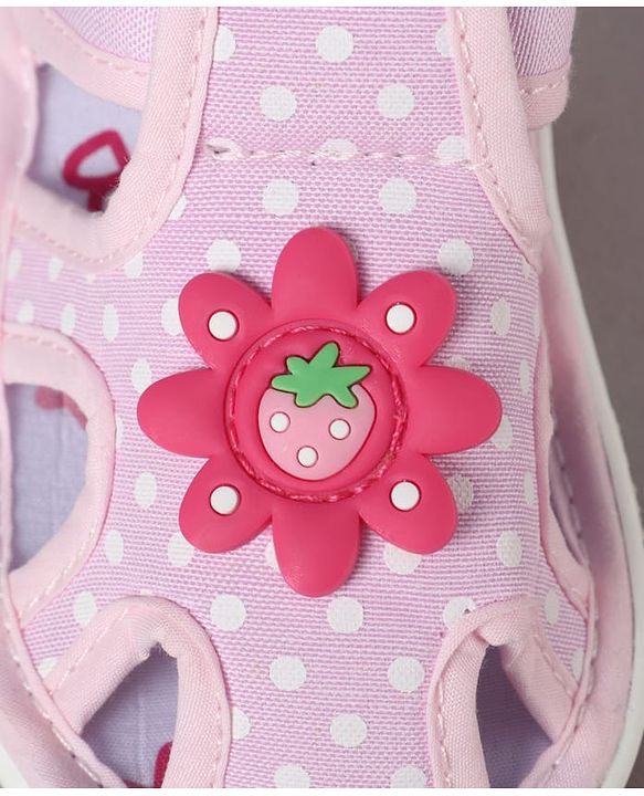 Cute Walk by Babyhug Sandals with Polka Dot Print & Floral Applique - Blue