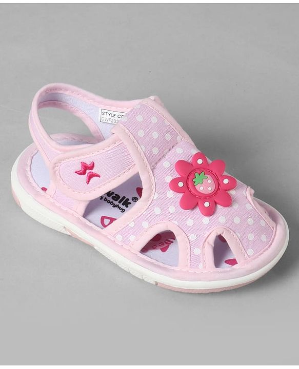 Cute Walk by Babyhug Sandals with Polka Dot Print & Floral Applique - Blue