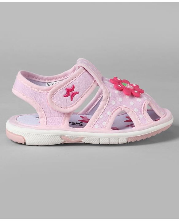 Cute Walk by Babyhug Sandals with Polka Dot Print & Floral Applique - Blue