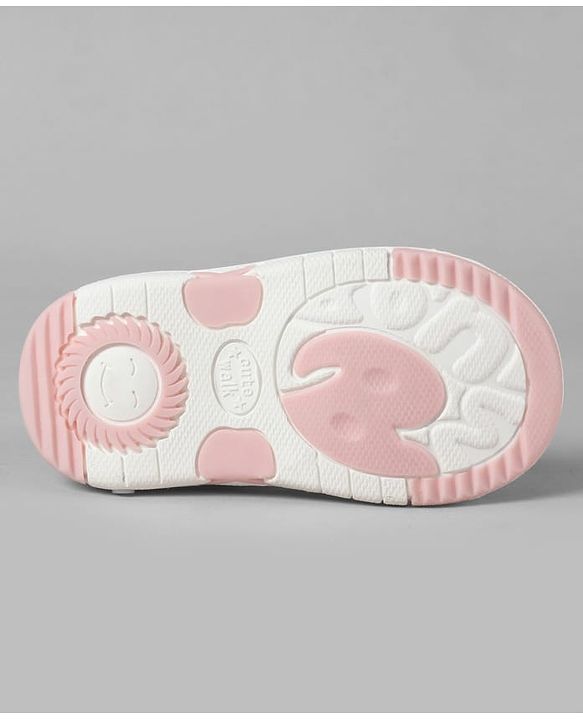 Cute Walk by Babyhug Sandals with Polka Dot Print & Floral Applique - Blue
