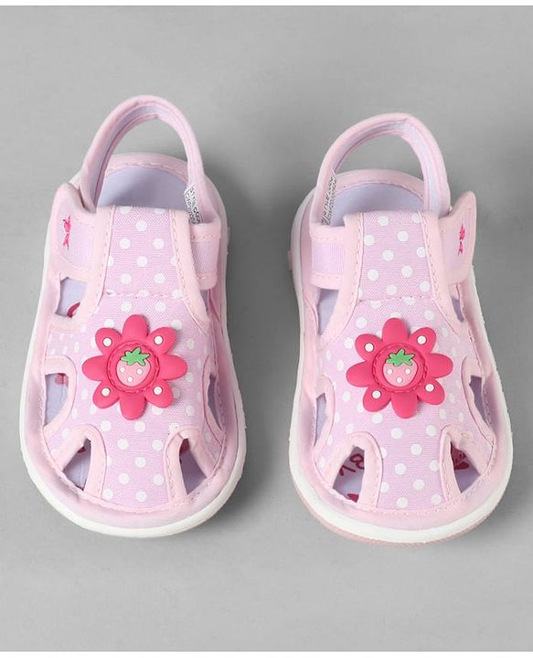 Cute Walk by Babyhug Sandals with Polka Dot Print & Floral Applique - Blue