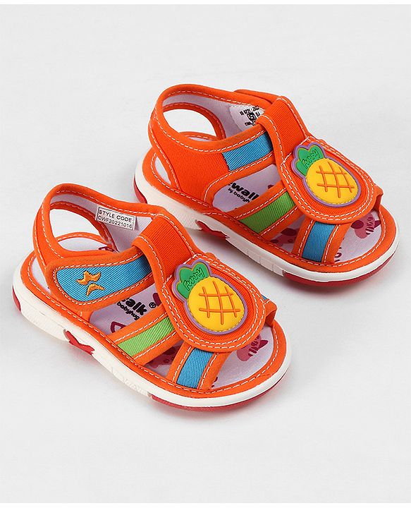 Cute Walk by Babyhug Velcro Closure Sandals with Pineapple Applique - Orange