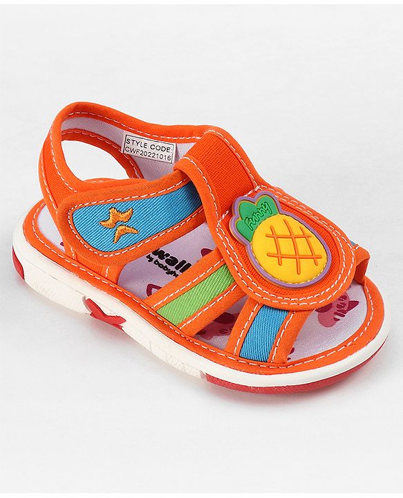 Cute Walk by Babyhug Velcro Closure Sandals with Pineapple Applique - Orange