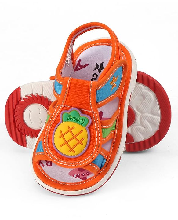 Cute Walk by Babyhug Velcro Closure Sandals with Pineapple Applique - Orange