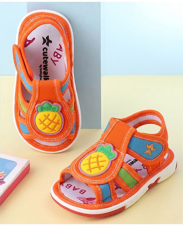 Cute Walk by Babyhug Velcro Closure Sandals with Pineapple Applique - Orange