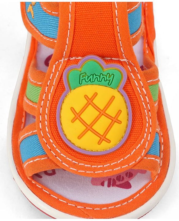 Cute Walk by Babyhug Velcro Closure Sandals with Pineapple Applique - Orange