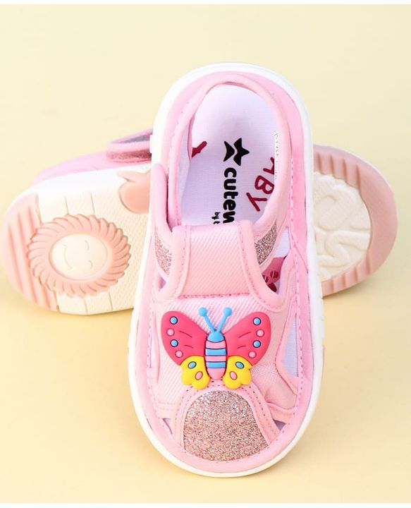 Cute Walk by Babyhug Velcro Closure Sandal With Glitter & Butterfly Applique - Pink