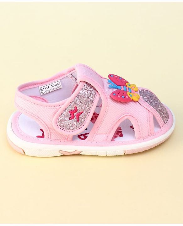 Cute Walk by Babyhug Velcro Closure Sandal With Glitter & Butterfly Applique - Pink