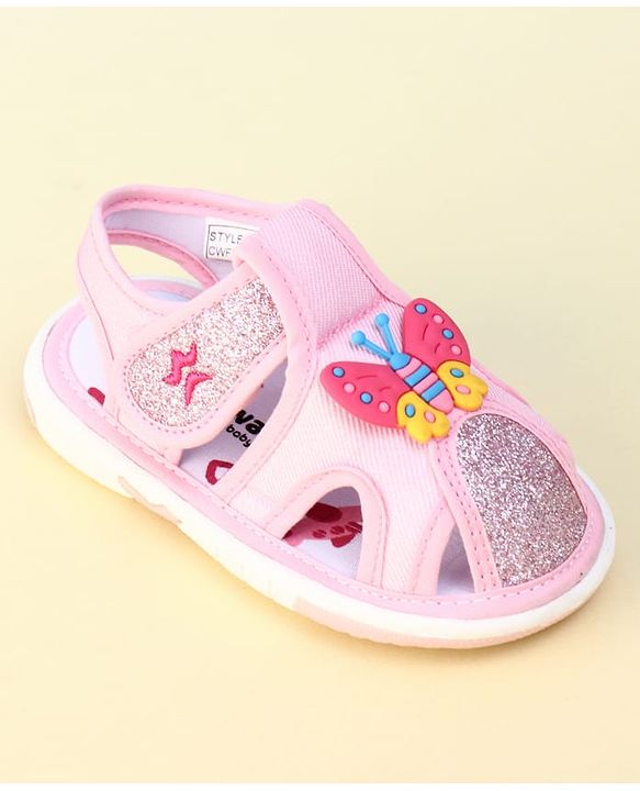 Cute Walk by Babyhug Velcro Closure Sandal With Glitter & Butterfly Applique - Pink