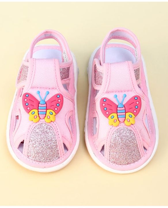 Cute Walk by Babyhug Velcro Closure Sandal With Glitter & Butterfly Applique - Pink
