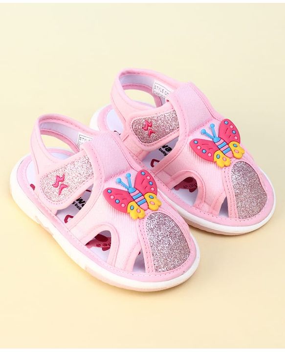 Cute Walk by Babyhug Velcro Closure Sandal With Glitter & Butterfly Applique - Pink