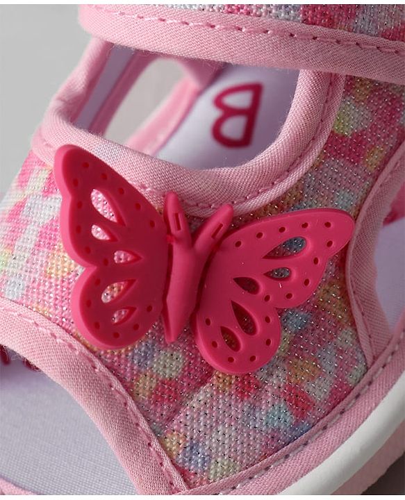 Cute Walk by Babyhug Velcro Closure Printed Sandal With Butterfly Applique - Pink