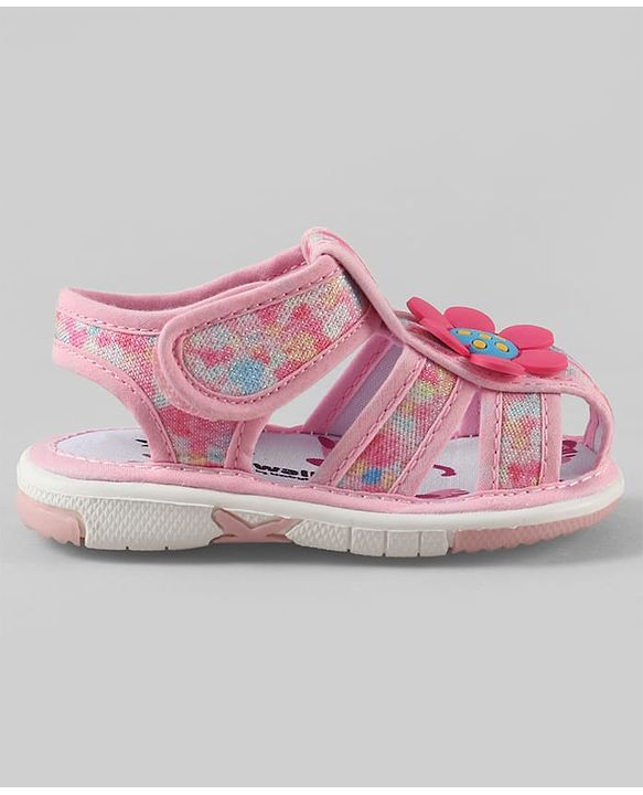 Cute Walk by Babyhug Velcro Closure Printed Sandal With Floral Applique - Pink