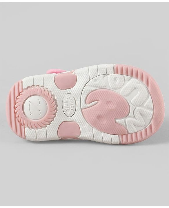 Cute Walk by Babyhug Velcro Closure Printed Sandal With Floral Applique - Pink