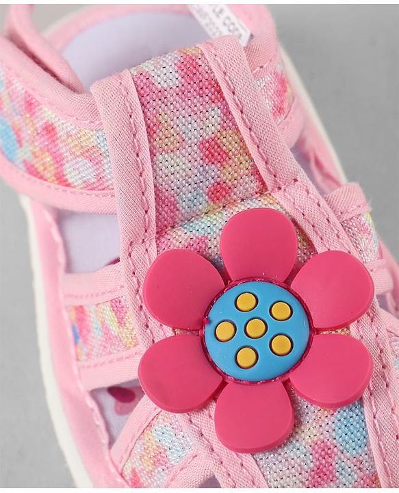 Cute Walk by Babyhug Velcro Closure Printed Sandal With Floral Applique - Pink