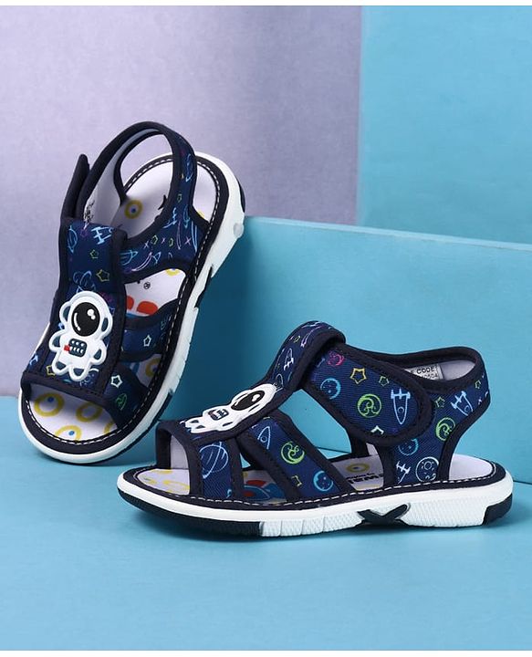Cute Walk by Babyhug Velcro Closure Sandals with Astronaut Applique - Navy Blue
