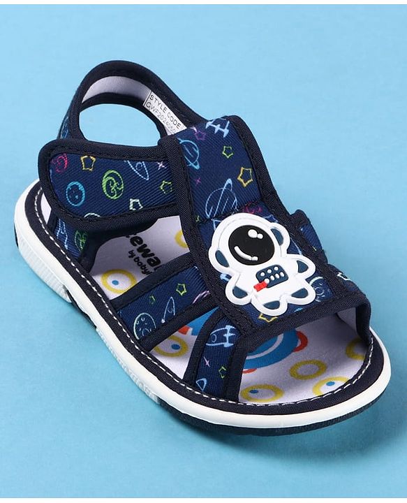 Cute Walk by Babyhug Velcro Closure Sandals with Astronaut Applique - Navy Blue