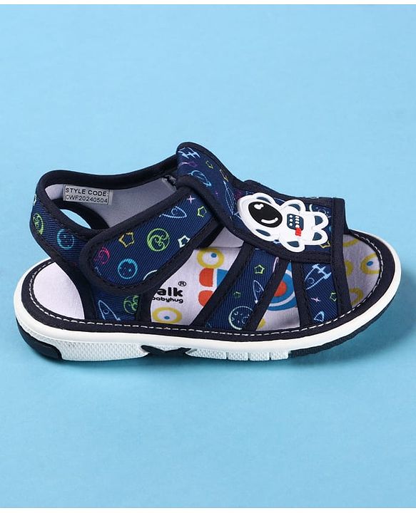Cute Walk by Babyhug Velcro Closure Sandals with Astronaut Applique - Navy Blue