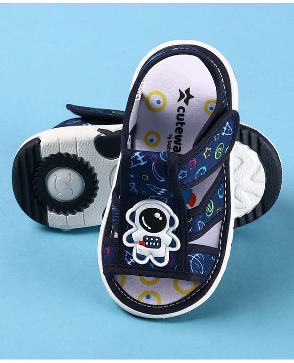 Cute Walk by Babyhug Velcro Closure Sandals with Astronaut Applique - Navy Blue