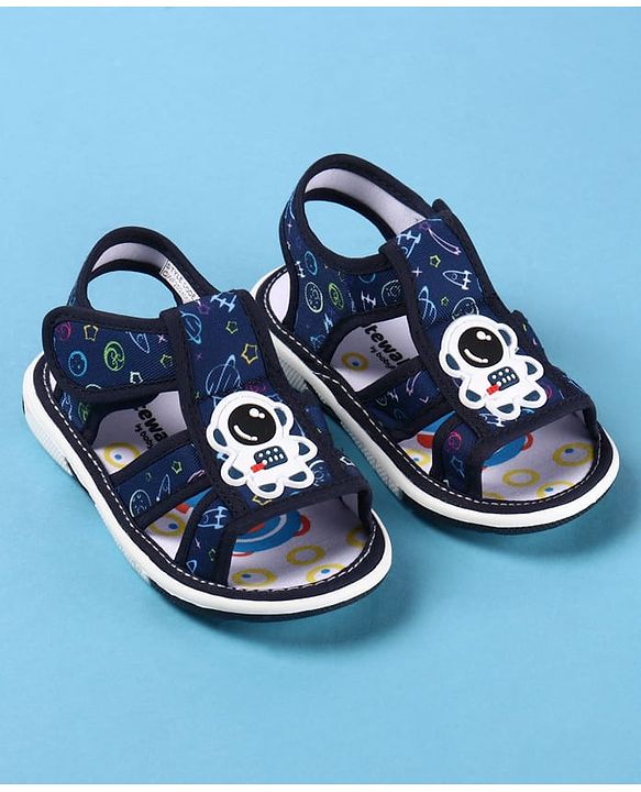 Cute Walk by Babyhug Velcro Closure Sandals with Astronaut Applique - Navy Blue