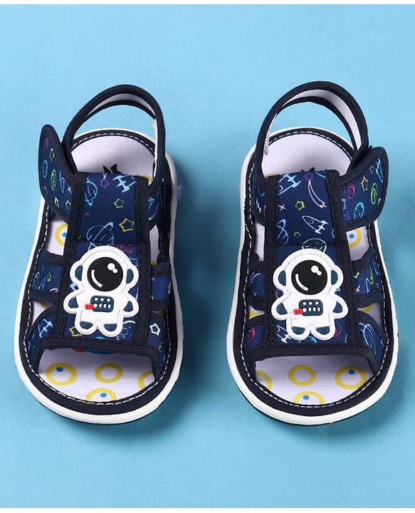 Cute Walk by Babyhug Velcro Closure Sandals with Astronaut Applique - Navy Blue