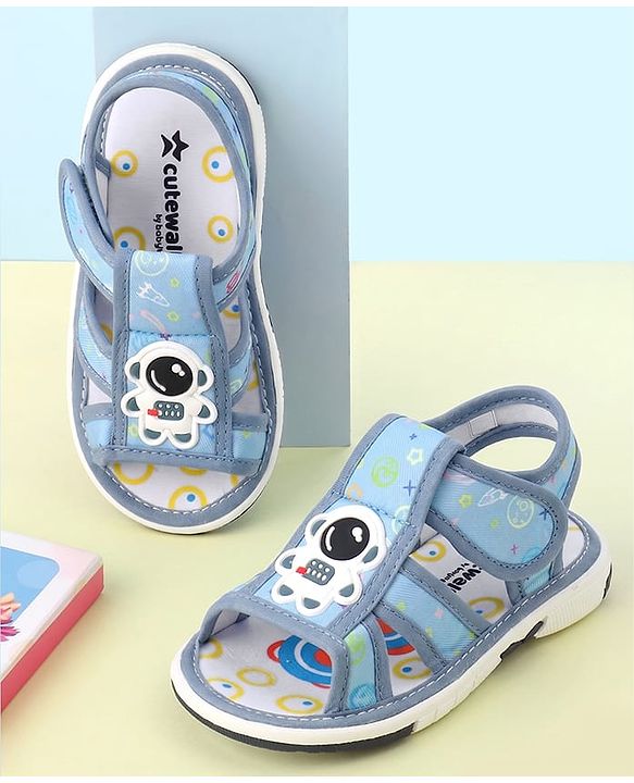 Cute Walk by Babyhug Velcro Closure Sandals with Astronaut Applique - Navy Blue