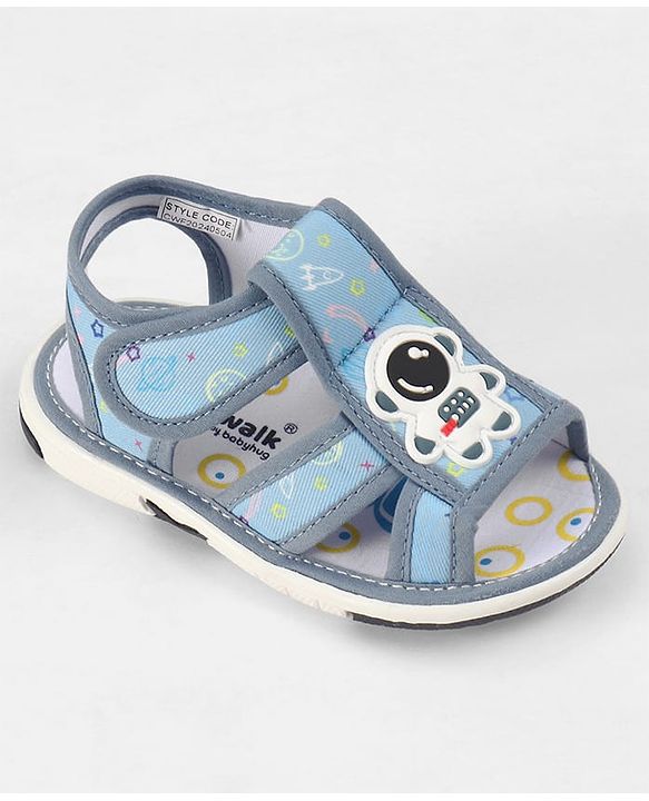 Cute Walk by Babyhug Velcro Closure Sandals with Astronaut Applique - Navy Blue