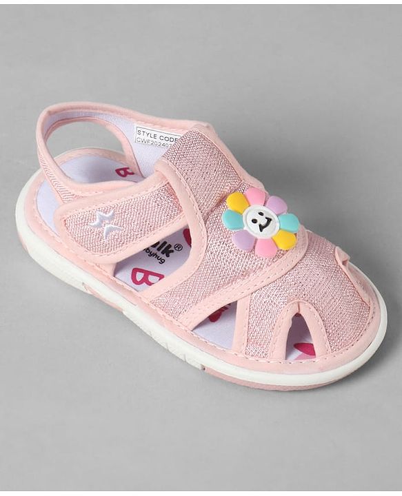 Cute Walk by Babyhug Velcro Closure Sandals With Floral Applique - Pink