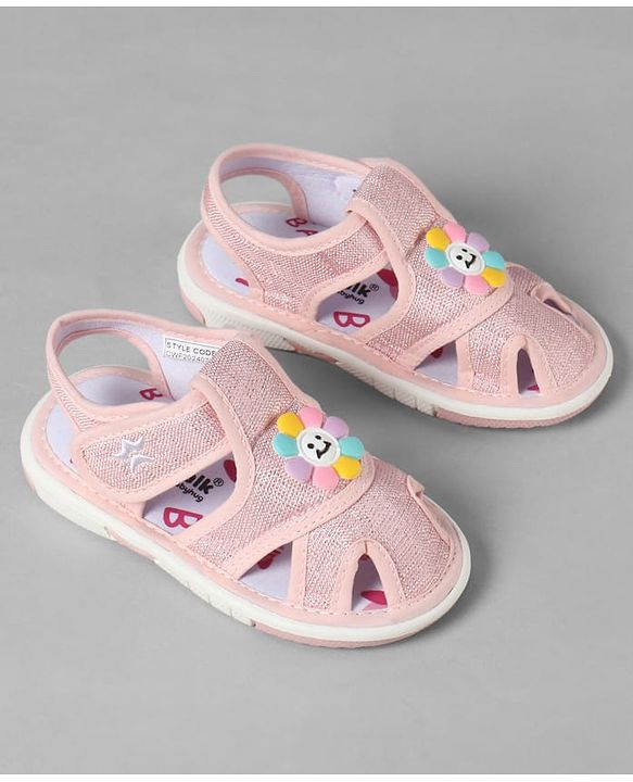 Cute Walk by Babyhug Velcro Closure Sandals With Floral Applique - Pink