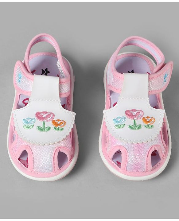 Cute Walk by Babyhug Velcro Closure Sandals With Floral Embroidery - Pink