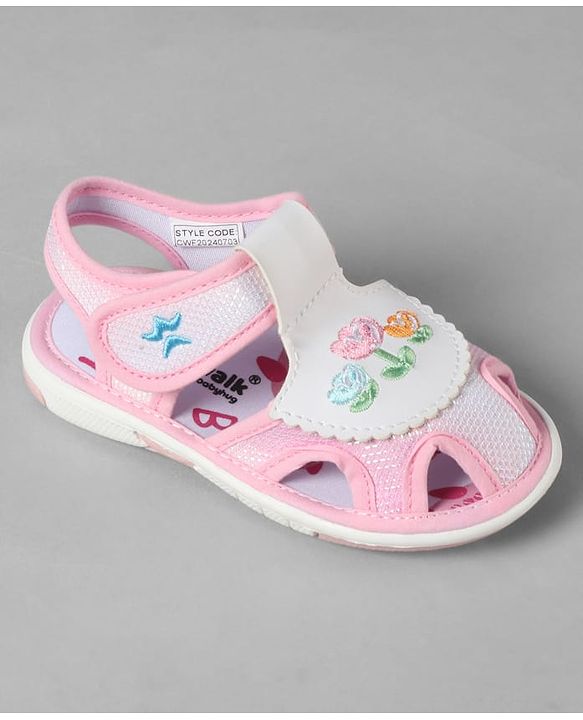 Cute Walk by Babyhug Velcro Closure Sandals With Floral Embroidery - Pink